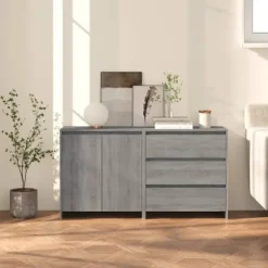 vidaXL Sideboards>Skänk 2 delar grå sonoma konstruerat trä