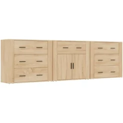 vidaXL Sideboards>Skänk 3 delar Sonoma ek konstruerat trä
