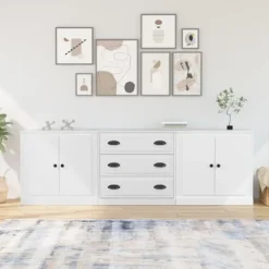 vidaXL Sideboards>Skänk 3 delar Vit konstruerat trä