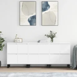 vidaXL Sideboards>Skänk 3 delar Vit konstruerat trä