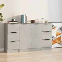 vidaXL Sideboards>Skänk 3 st betonggrå konstruerat trä
