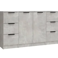vidaXL Sideboards>Skänk 3 st betonggrå konstruerat trä