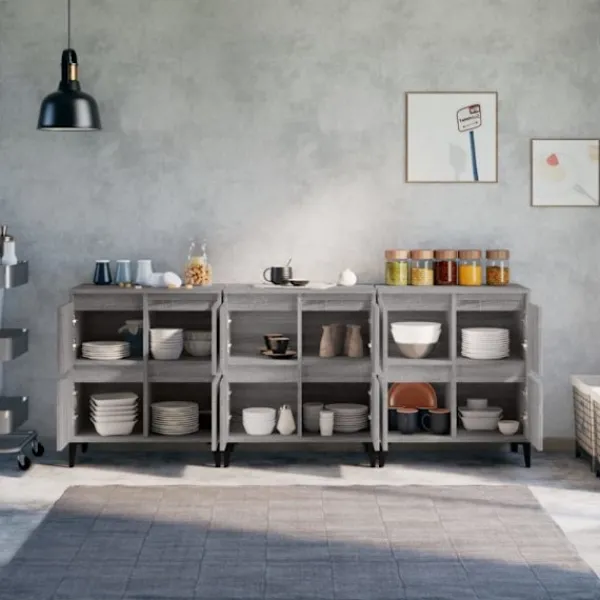 vidaXL Sideboards>Skänk 3 st grå sonoma 60x35x70 cm konstruerat trä
