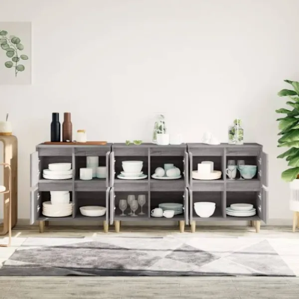 vidaXL Sideboards>Skänk 3 st grå sonoma 60x35x70 cm konstruerat trä