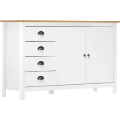 vidaXL Sideboards>Skänk Hill vit 130x40x80 cm massiv furu
