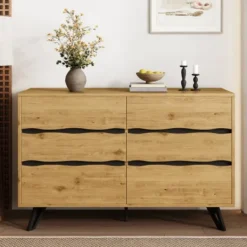 Byråer>Skänk med 6 lådor i trä och metallben – modern, gott om förvaring, 120x40x75,5cm – För vardagsrum och matsal