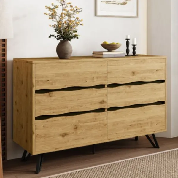 Byråer>Skänk med 6 lådor i trä och metallben – modern, gott om förvaring, 120x40x75,5cm – För vardagsrum och matsal