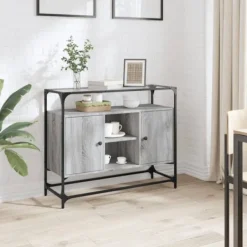 vidaXL Sideboards>Skänk med glasskiva grå sonoma 98x35x81 cm konstruerat trä