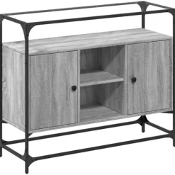 vidaXL Sideboards>Skänk med glasskiva grå sonoma 98x35x81 cm konstruerat trä