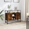 vidaXL Sideboards>Skänk med glasskiva rökfärgad ek 98x35x81 cm konstruerat trä