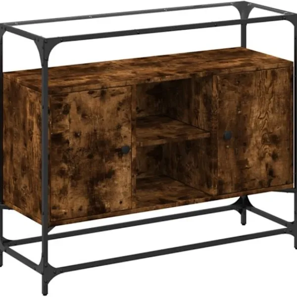 vidaXL Sideboards>Skänk med glasskiva rökfärgad ek 98x35x81 cm konstruerat trä