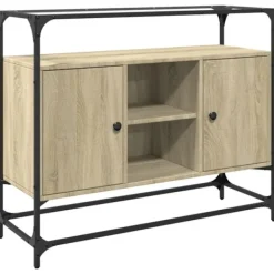 vidaXL Sideboards>Skänk med glasskiva sonoma-ek 98x35x81 cm konstruerat trä