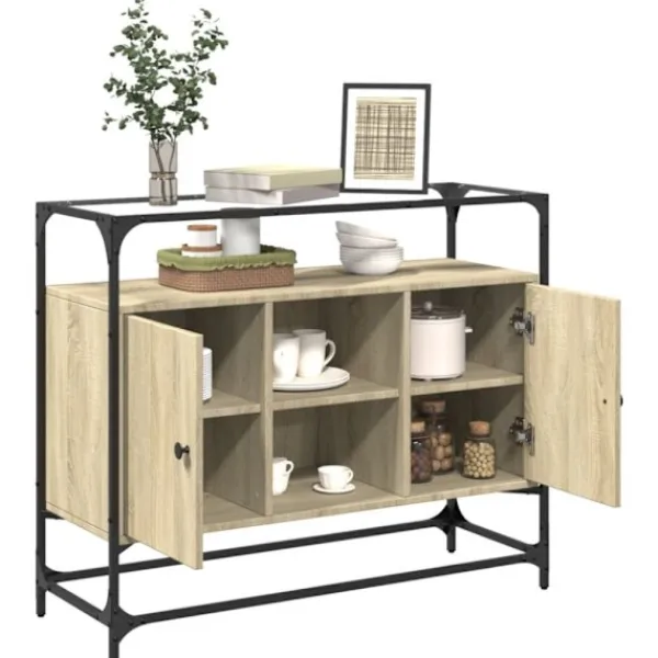 vidaXL Sideboards>Skänk med glasskiva sonoma-ek 98x35x81 cm konstruerat trä