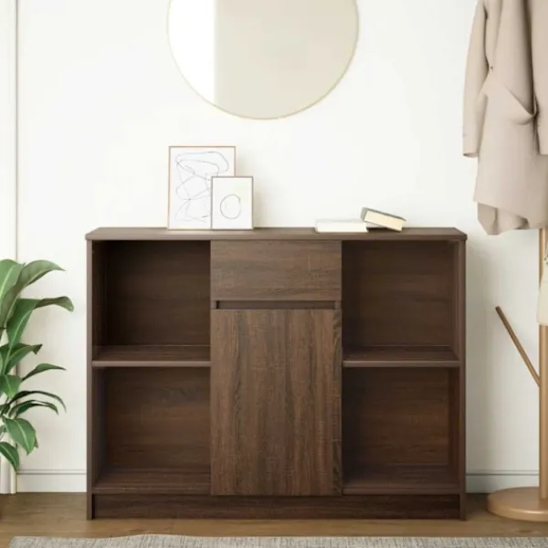vidaXL Sideboards>Skänk med låda brun ek 101x35x76 cm konstruerat trä