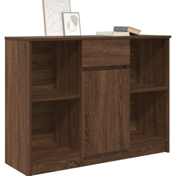 vidaXL Sideboards>Skänk med låda brun ek 101x35x76 cm konstruerat trä