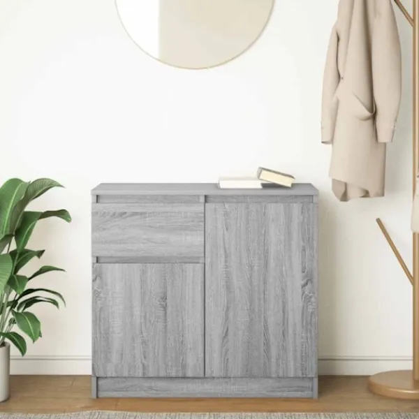 vidaXL Sideboards>Skänk med låda grå sonoma 71x35x65 cm konstruerat trä