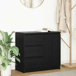 vidaXL Sideboards>Skänk med låda svart ek 71x35x65 cm konstruerat trä