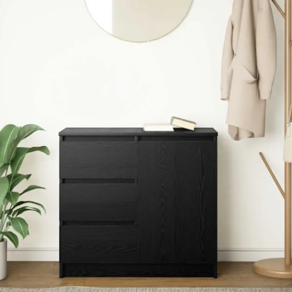 vidaXL Sideboards>Skänk med låda svart ek 71x35x65 cm konstruerat trä