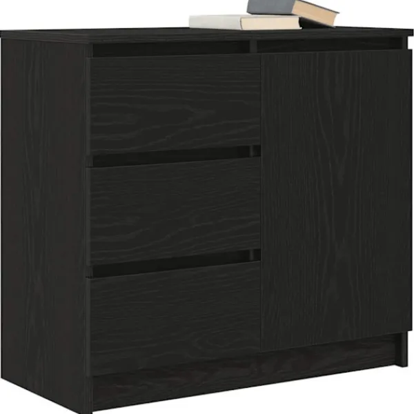 vidaXL Sideboards>Skänk med låda svart ek 71x35x65 cm konstruerat trä