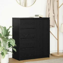 vidaXL Sideboards>Skänk med lådor svart ek 71x35x84 cm konstruerat trä