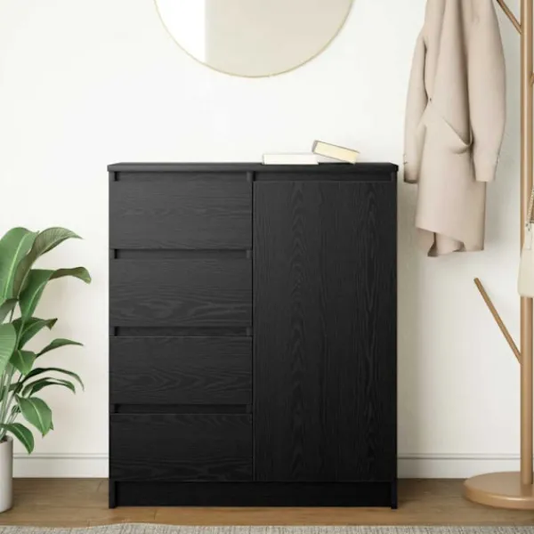 vidaXL Sideboards>Skänk med lådor svart ek 71x35x84 cm konstruerat trä