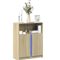 vidaXL Sideboards>Skänk med LED sonoma-ek 77x34x100 cm konstruerat trä