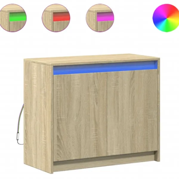 vidaXL Sideboards>Skänk med LED sonoma-ek 72x34x61 cm konstruerat trä