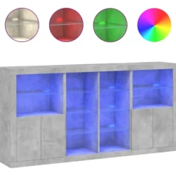 vidaXL Sideboards>Skänk med LED-belysning betonggrå 202x37x100 cm