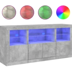 vidaXL Sideboards>Skänk med LED-belysning betonggrå 142,5x37x67 cm