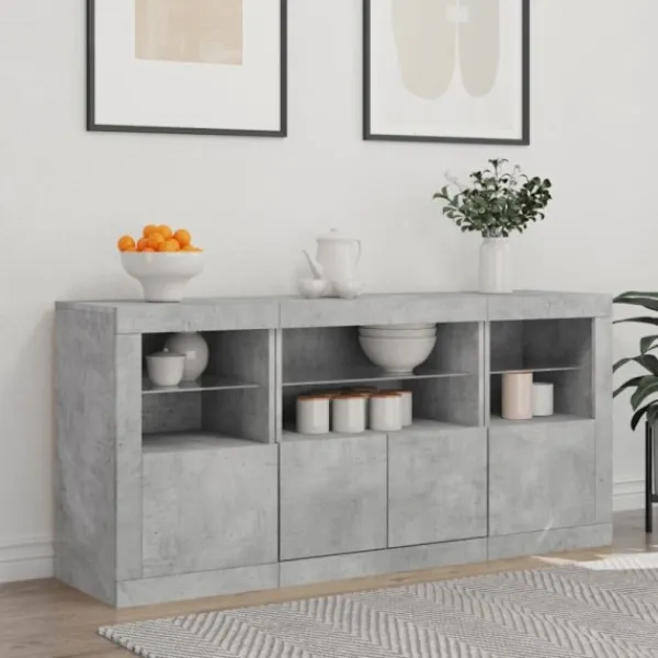 vidaXL Sideboards>Skänk med LED-belysning betonggrå 142,5x37x67 cm