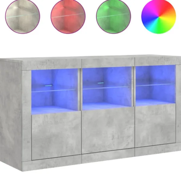 vidaXL Sideboards>Skänk med LED-belysning betonggrå 123x37x67 cm