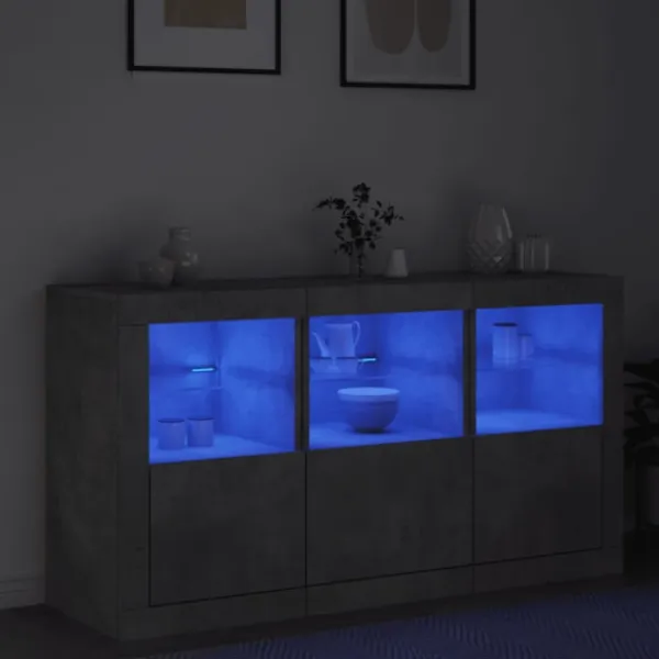 vidaXL Sideboards>Skänk med LED-belysning betonggrå 123x37x67 cm