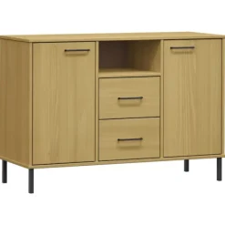 vidaXL Sideboards>Skänk med metallben OSLO brun 113x40x77 cm massivt trä