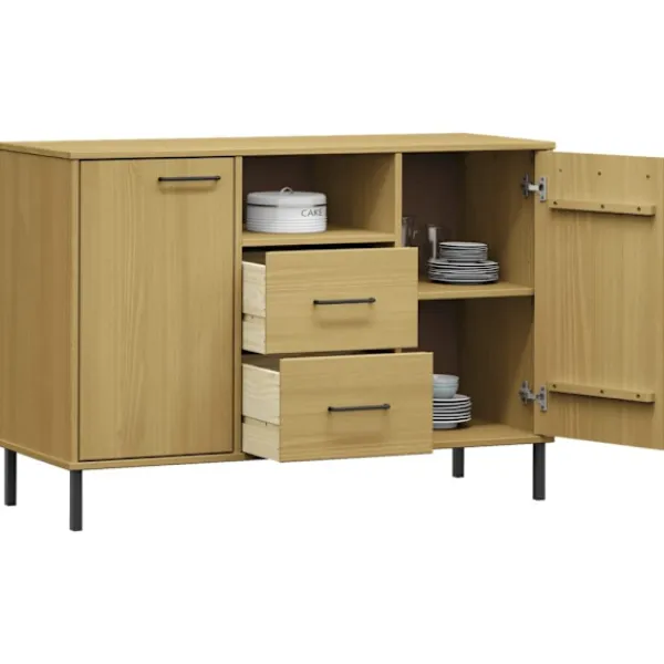 vidaXL Sideboards>Skänk med metallben OSLO brun 113x40x77 cm massivt trä