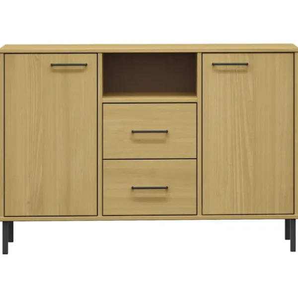vidaXL Sideboards>Skänk med metallben OSLO brun 113x40x77 cm massivt trä