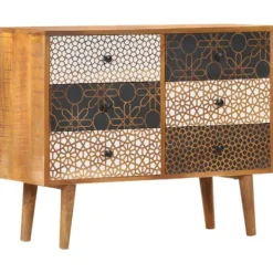 vidaXL Byråer>Skänk med mönster 90x30x70 cm massivt mangoträ