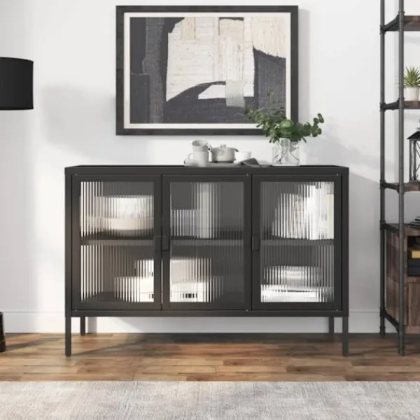 vidaXL Skåp>Skänk svart 105x35x70 cm glas och stål