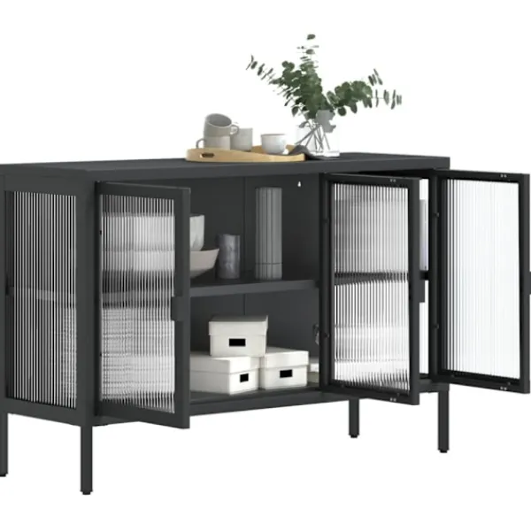 vidaXL Skåp>Skänk svart 105x35x70 cm glas och stål