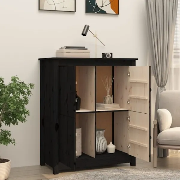 vidaXL Sideboards>Skänk svart 83x41,5x100 cm massiv furu