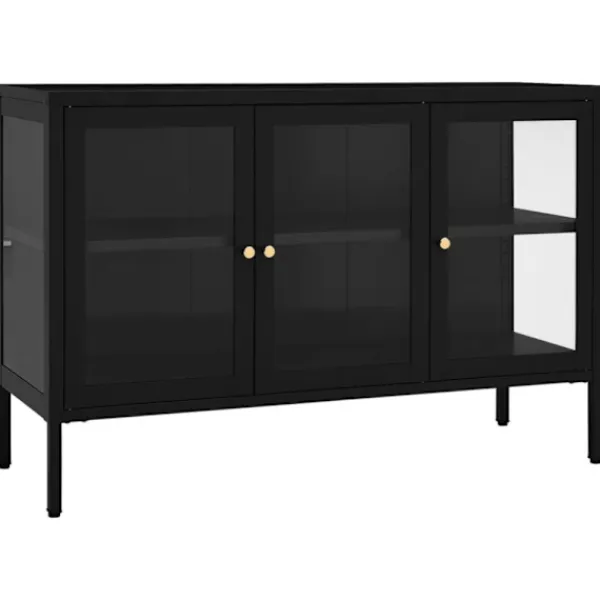 vidaXL Skåp>Skänk svart 105x35x70 cm stål och glas