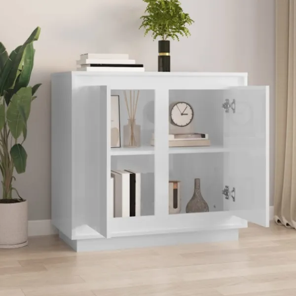 vidaXL Skåp>Skänk vit högglans 80x34x75 cm konstruerat trä