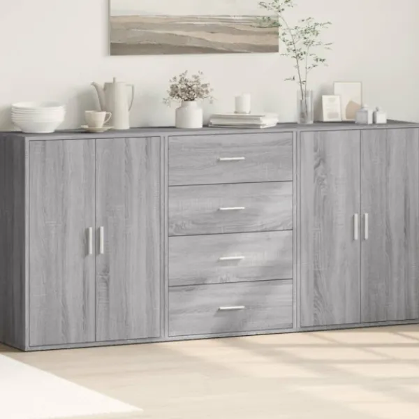 vidaXL Sideboards>Skänkar 3 st grå sonoma 60x31x84 cm konstruerat trä