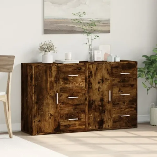 vidaXL Sideboards>Skänkar 2 st rökfärgad ek 60x31x70 cm konstruerat trä