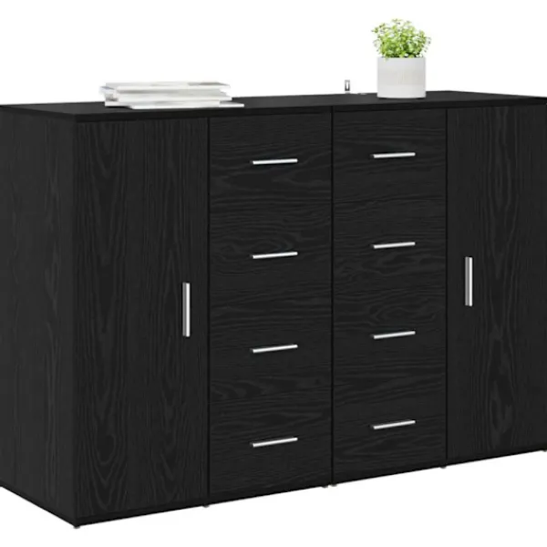 vidaXL Byråer>Skåp Corona 2 pcs Svart Ek 59 x 39 x 80 cm Konstruerat trä