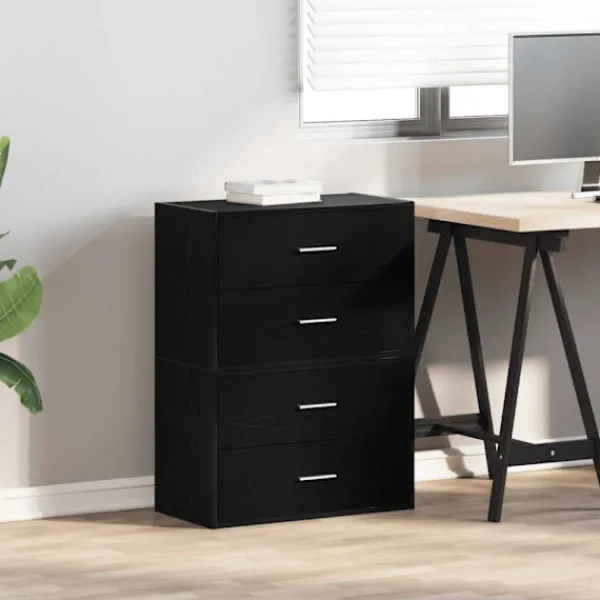 vidaXL Byråer>Skåp med 2 lådor 2 st svart ek 60x31x40 cm konstruerat trä