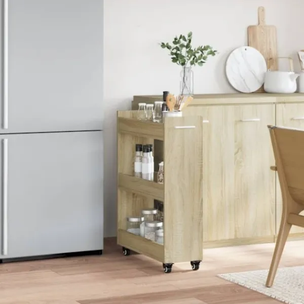 vidaXL Köksö>Skåp med hjul sonoma-ek 60x22x79 cm konstruerat trä