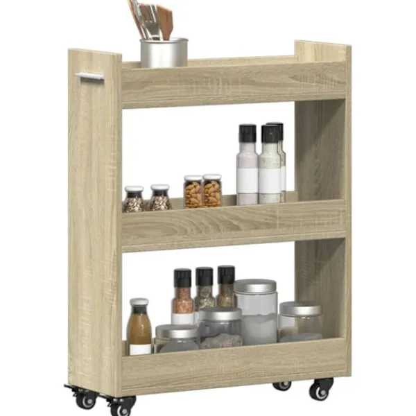 vidaXL Köksö>Skåp med hjul sonoma-ek 60x22x79 cm konstruerat trä
