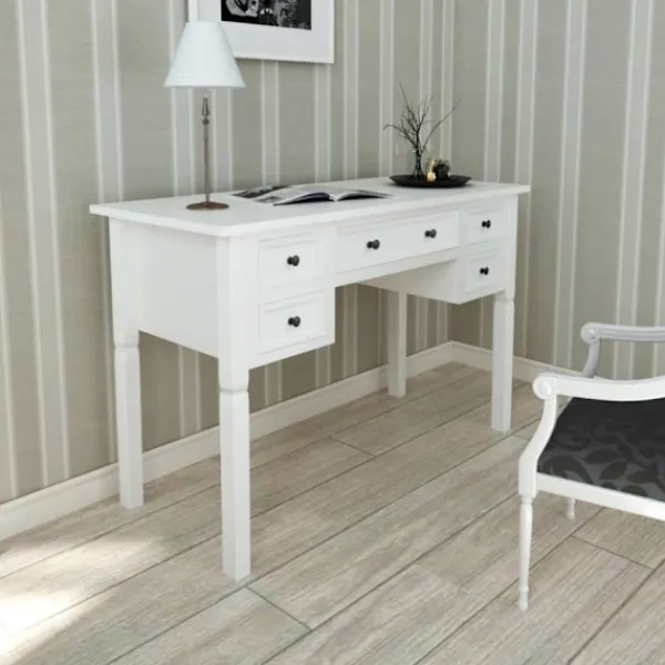 vidaXL Kontorsmöbler>Skrivbord med 5 lådor vit