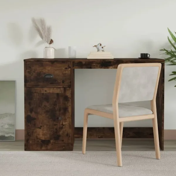 vidaXL Kontorsmöbler>Skrivbord med låda rökfärgad ek 115x50x75 cm konstruerat trä