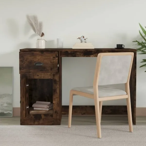 vidaXL Kontorsmöbler>Skrivbord med låda rökfärgad ek 115x50x75 cm konstruerat trä